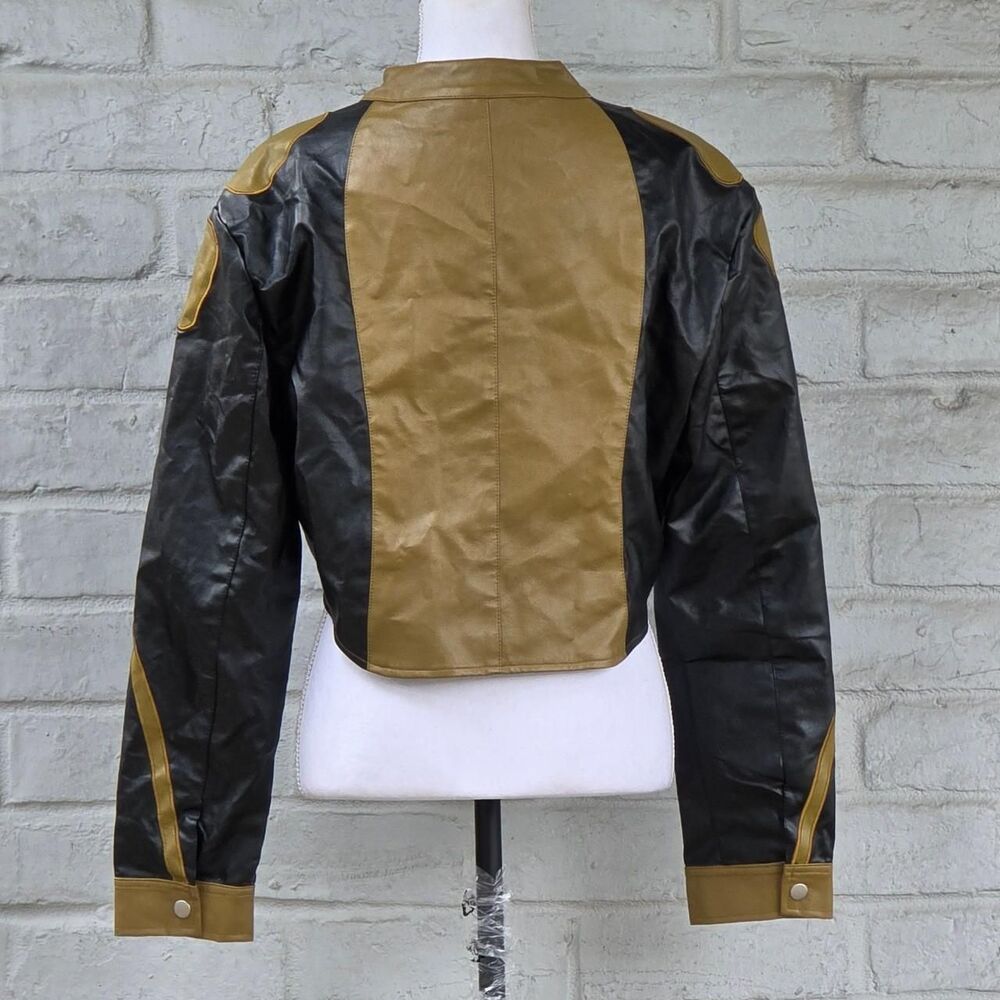 Fashion Nova Speed Racer Olive Cropped Faux Leather Moto Jacket Large - Picture 4 of 7